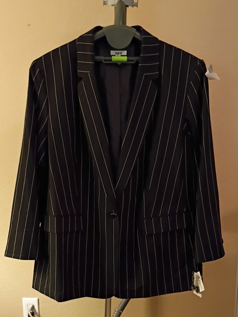 Bar III Black Pinstripe Women's Single-Button Blazer